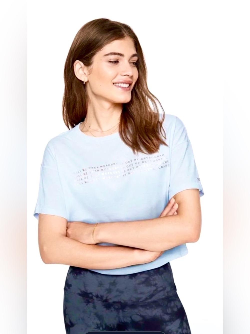 🩵 VS PINK OVERSIZED CROP TOP LIGHT BLUE SHORT SLEEVE RETROGRADE TEE SIZE L